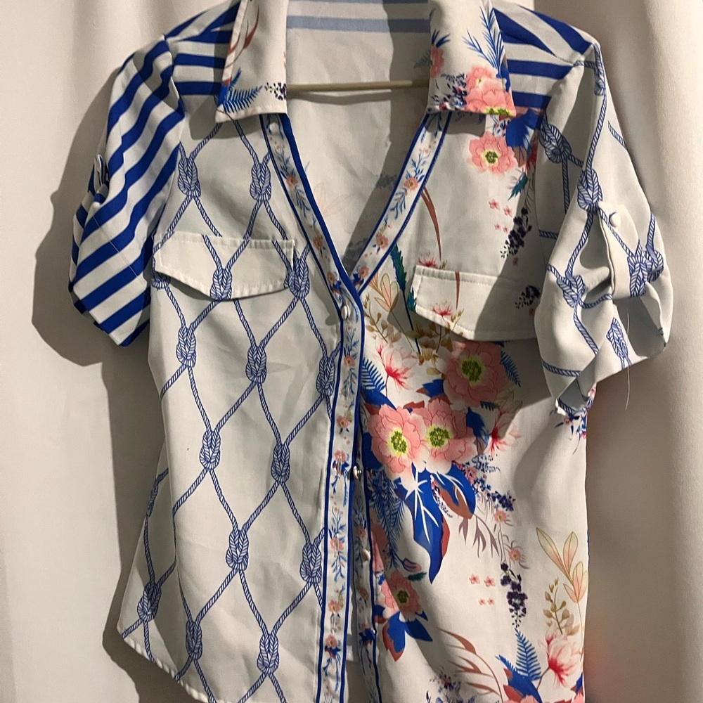 Everly Blue and Pink Patterned Kids Button Down Shirt